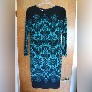 Maggy London Green and Black Long Sleeve Bodycon Dress